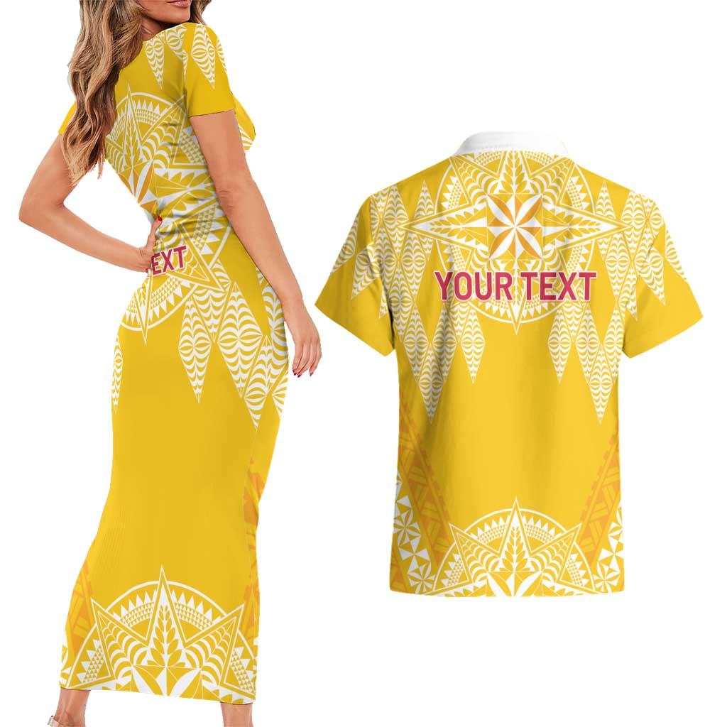 Personalised Anastasis College Couples Matching Short Sleeve Bodycon Dress and Hawaiian Shirt Tonga Ngatu Pattern LT05 - Polynesian Pride