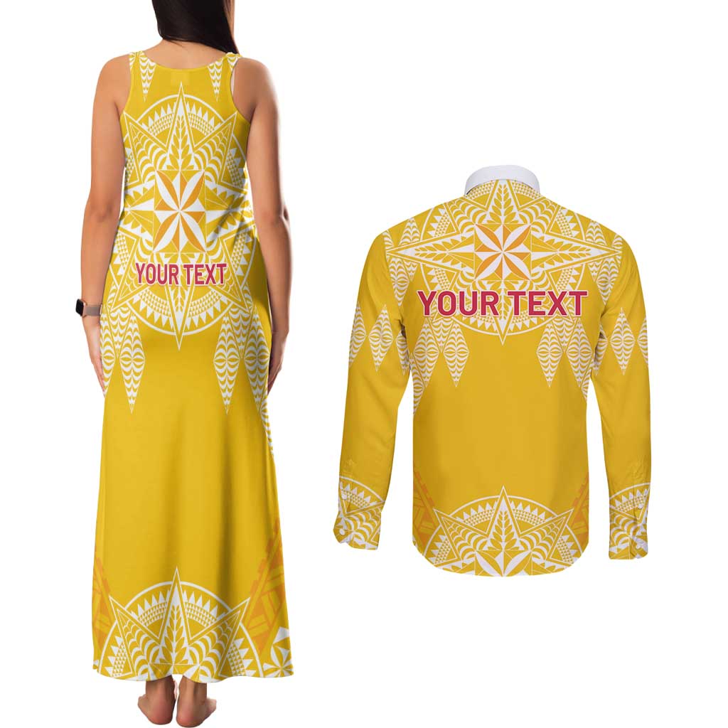 Personalised Anastasis College Couples Matching Tank Maxi Dress and Long Sleeve Button Shirt Tonga Ngatu Pattern LT05 - Polynesian Pride