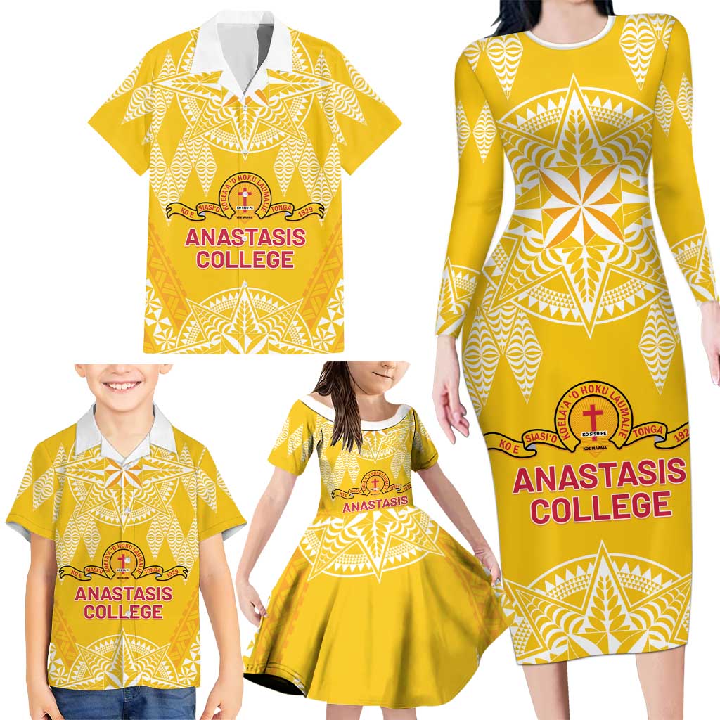 Personalised Anastasis College Family Matching Long Sleeve Bodycon Dress and Hawaiian Shirt Tonga Ngatu Pattern LT05 - Polynesian Pride