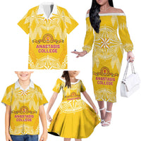 Personalised Anastasis College Family Matching Off The Shoulder Long Sleeve Dress and Hawaiian Shirt Tonga Ngatu Pattern LT05 - Polynesian Pride