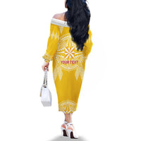 Personalised Anastasis College Family Matching Off The Shoulder Long Sleeve Dress and Hawaiian Shirt Tonga Ngatu Pattern LT05 - Polynesian Pride