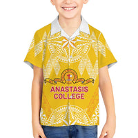 Personalised Anastasis College Family Matching Off The Shoulder Long Sleeve Dress and Hawaiian Shirt Tonga Ngatu Pattern LT05 Son's Shirt Yellow - Polynesian Pride