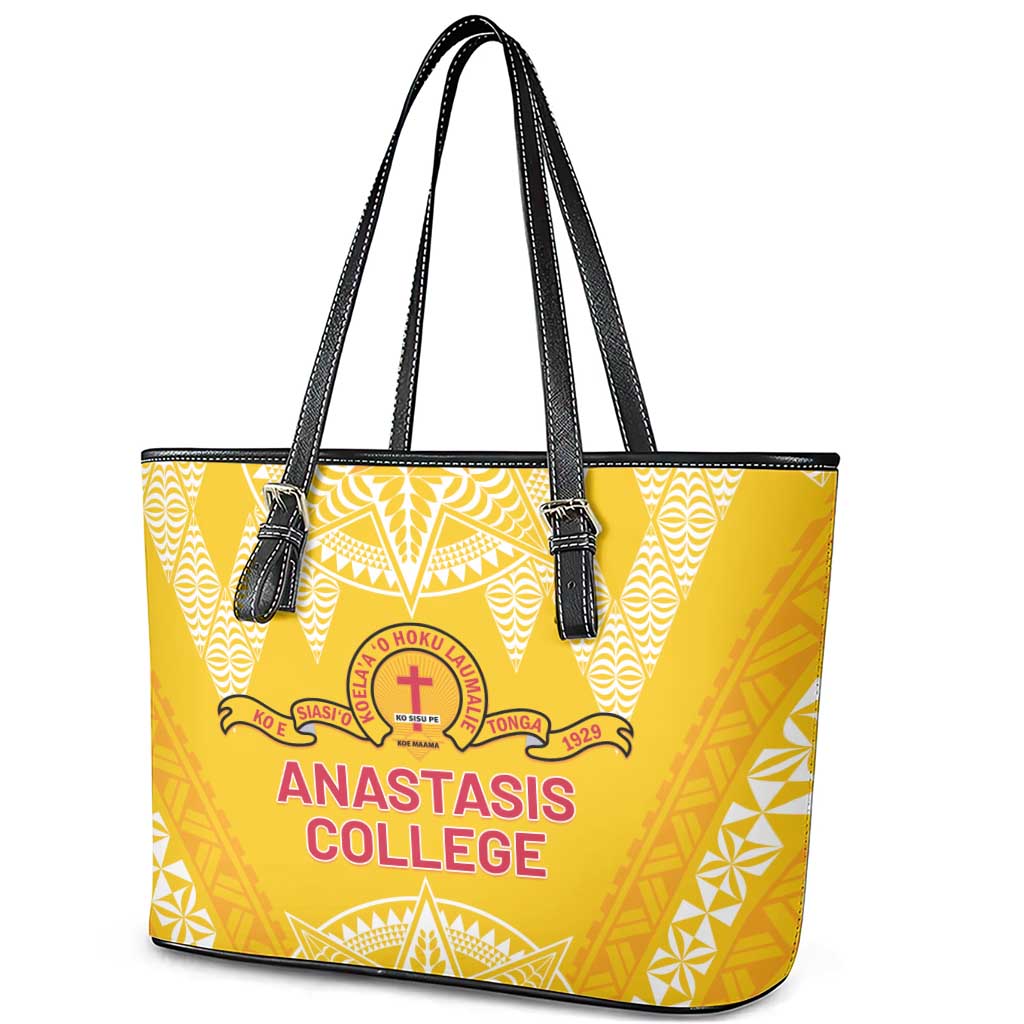Anastasis College Leather Tote Bag Tonga Ngatu Pattern LT05 - Polynesian Pride