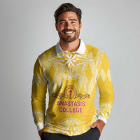 Personalised Anastasis College Long Sleeve Polo Shirt Tonga Ngatu Pattern LT05 - Polynesian Pride