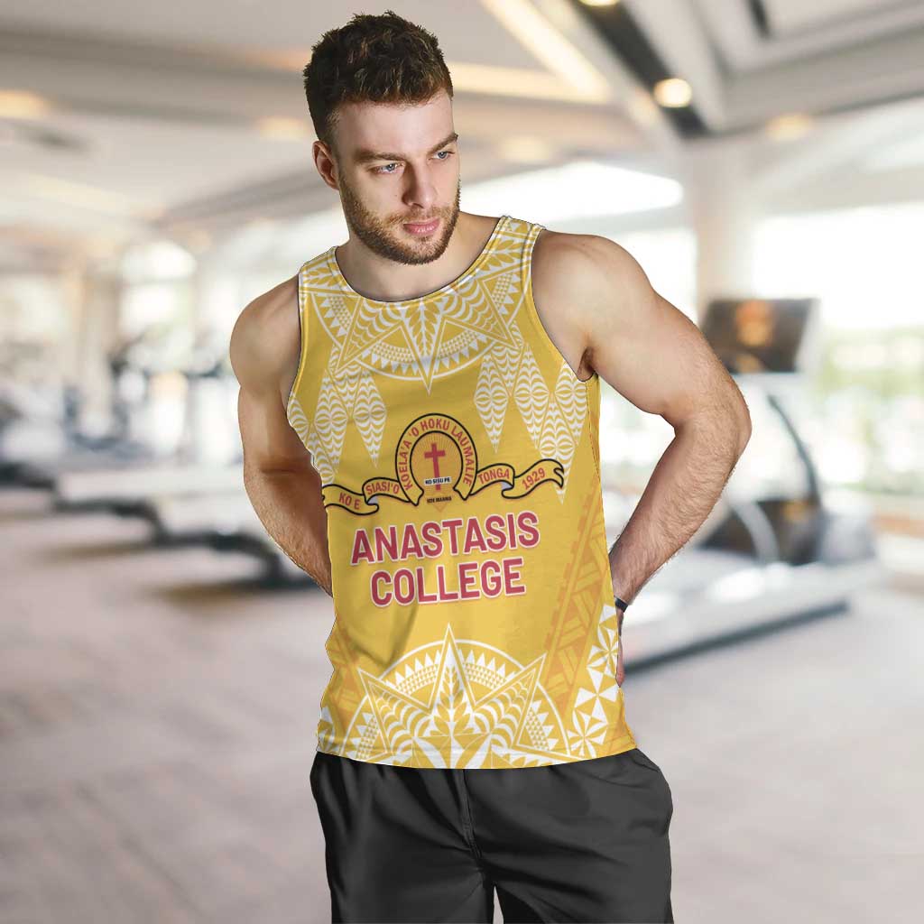 Personalised Anastasis College Men Tank Top Tonga Ngatu Pattern LT05 Yellow - Polynesian Pride