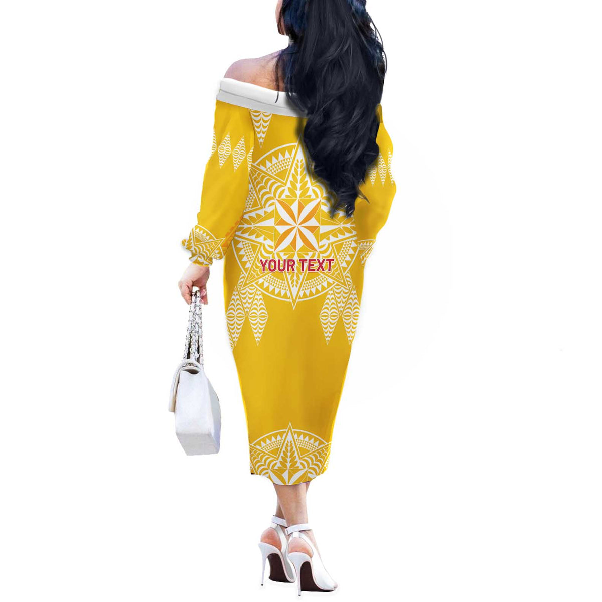 Personalised Anastasis College Off The Shoulder Long Sleeve Dress Tonga Ngatu Pattern - Polynesian Pride
