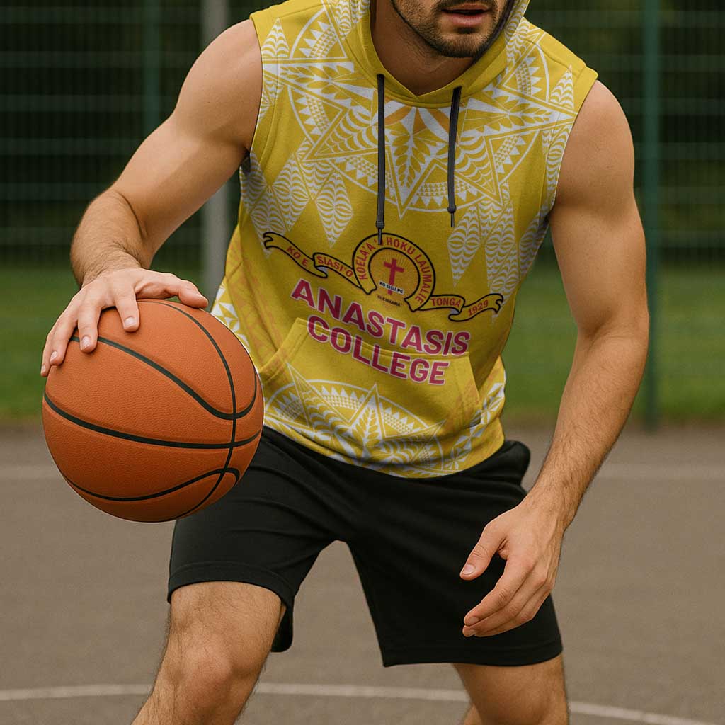 Personalised Anastasis College Sleeveless Hoodie Tonga Ngatu Pattern LT05 - Polynesian Pride