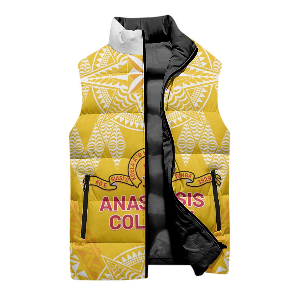 Personalised Anastasis College Sleeveless Puffer Jacket Tonga Ngatu Pattern LT05 - Polynesian Pride