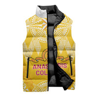 Personalised Anastasis College Sleeveless Puffer Jacket Tonga Ngatu Pattern LT05 - Polynesian Pride