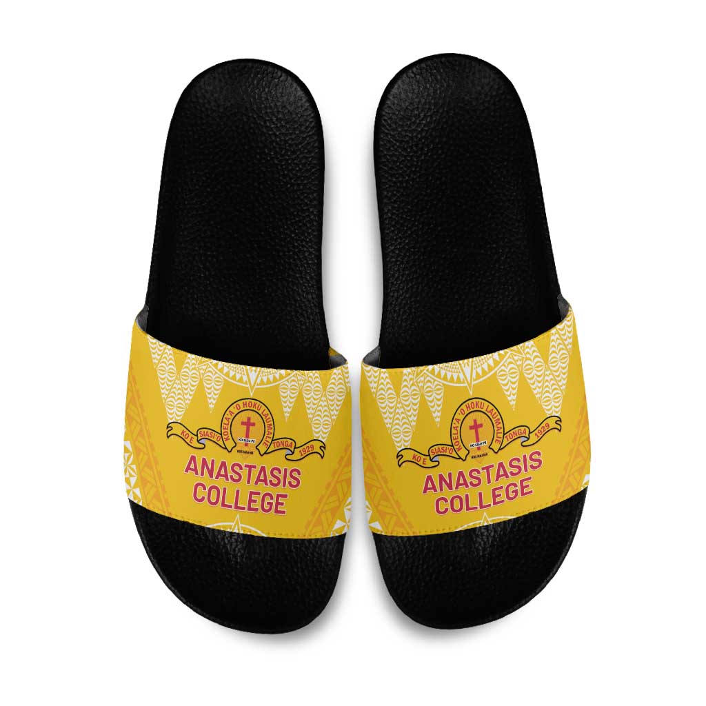 Anastasis College Slide Sandals Tonga Ngatu Pattern LT05 Yellow - Polynesian Pride