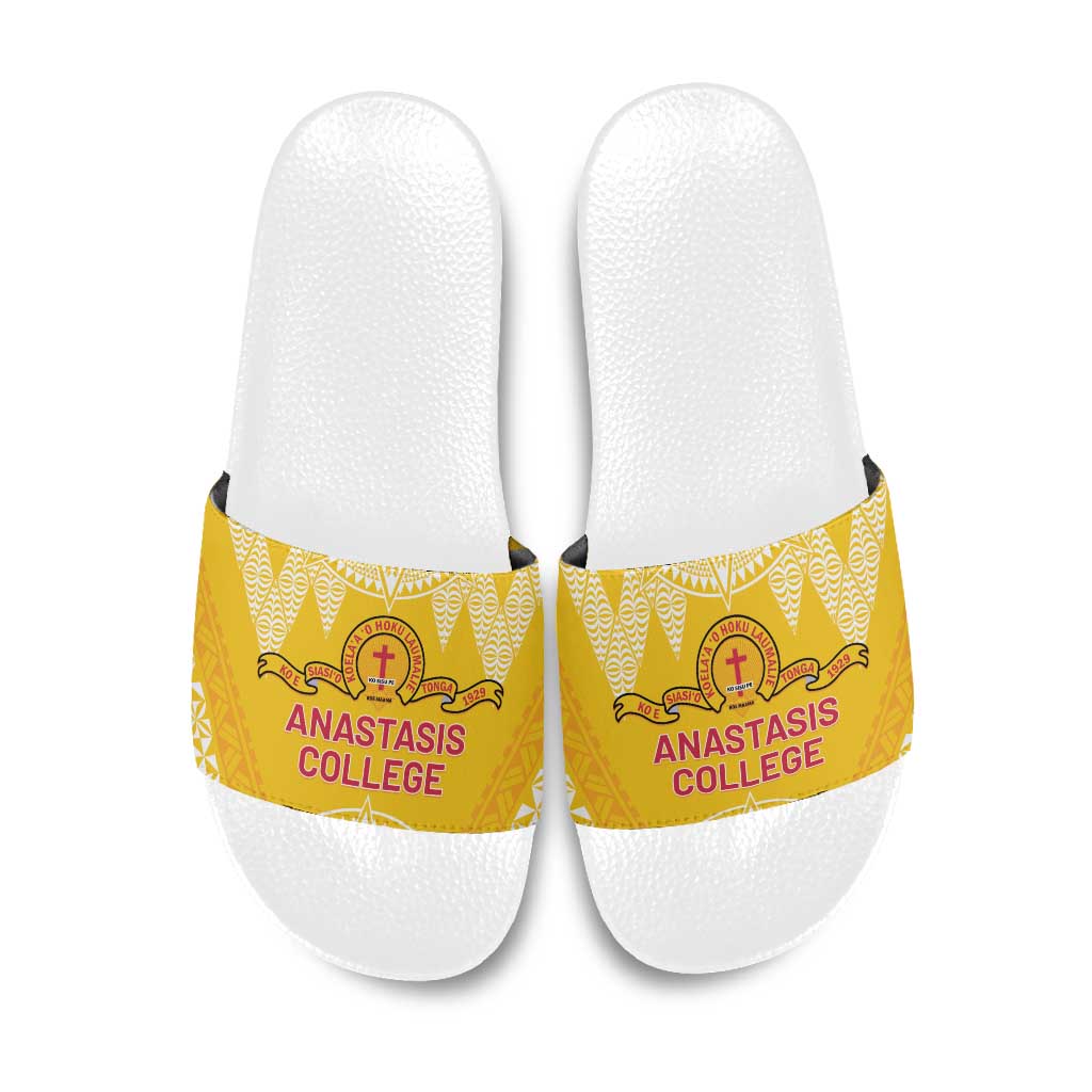 Anastasis College Slide Sandals Tonga Ngatu Pattern LT05 Yellow - Polynesian Pride