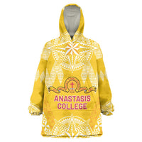 Personalised Anastasis College Wearable Blanket Hoodie Tonga Ngatu Pattern LT05 One Size Yellow - Polynesian Pride