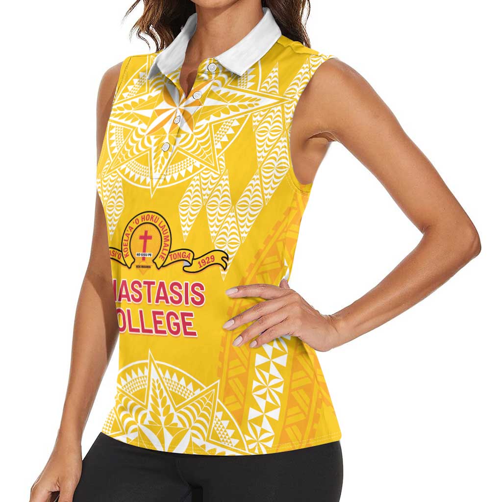 Personalised Anastasis College Women Sleeveless Polo Shirt Tonga Ngatu Pattern LT05 - Polynesian Pride