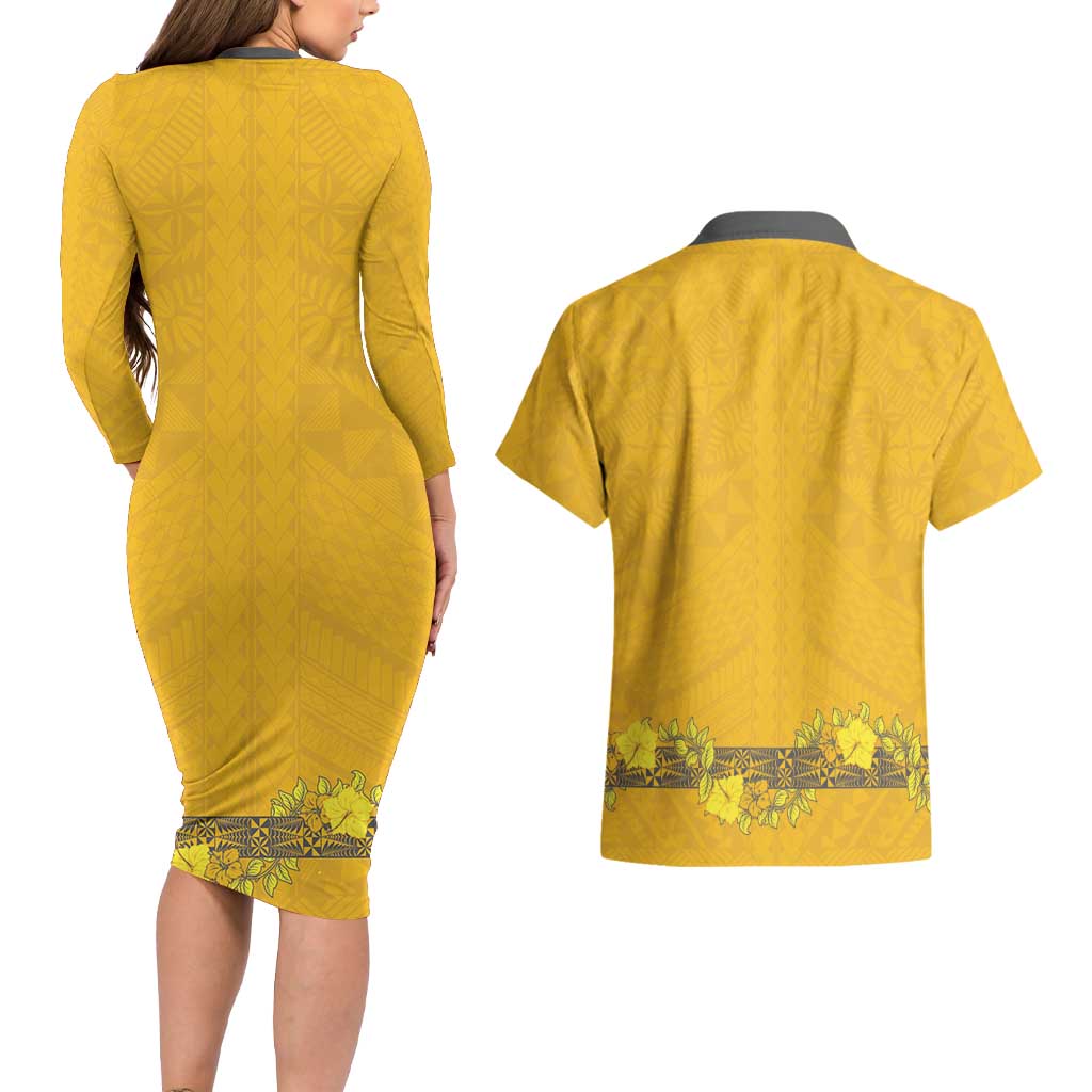 Tonga Anastasis College Couples Matching Long Sleeve Bodycon Dress and Hawaiian Shirt Tongan Ngatu Kupesi Pattern LT05 - Polynesian Pride