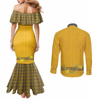 Tonga Anastasis College Couples Matching Mermaid Dress and Long Sleeve Button Shirt Tongan Ngatu Kupesi Pattern - Polynesian Pride