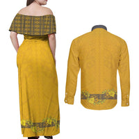 Tonga Anastasis College Couples Matching Off Shoulder Maxi Dress and Long Sleeve Button Shirt Tongan Ngatu Kupesi Pattern LT05 - Polynesian Pride