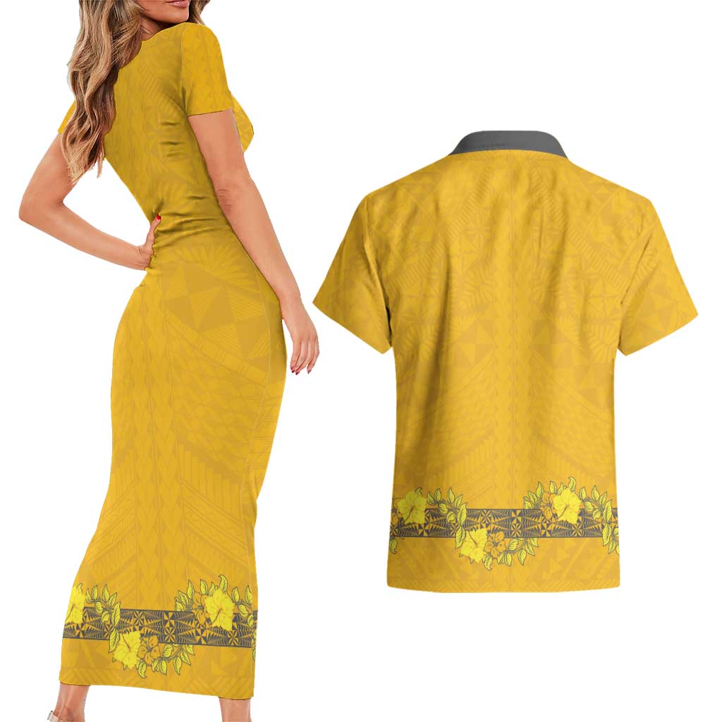 Tonga Anastasis College Couples Matching Short Sleeve Bodycon Dress and Hawaiian Shirt Tongan Ngatu Kupesi Pattern LT05 - Polynesian Pride