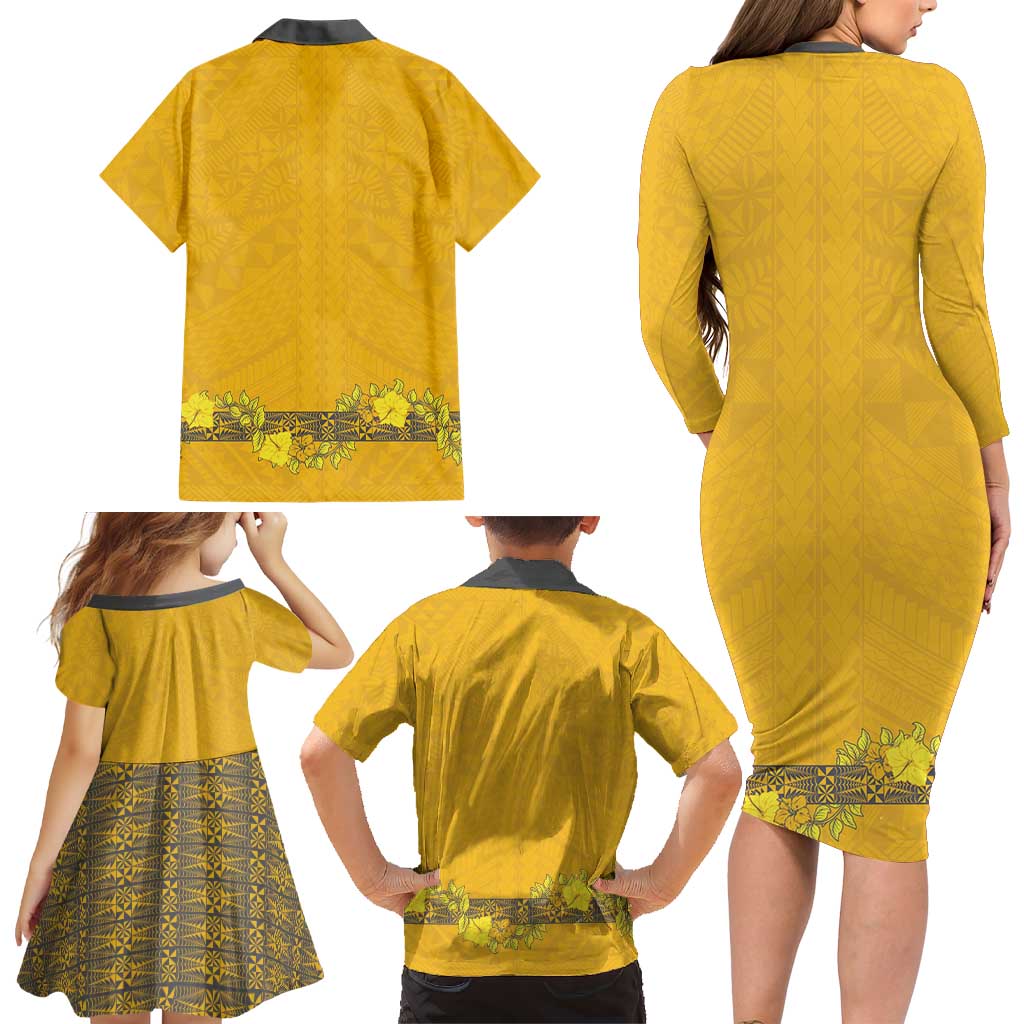 Tonga Anastasis College Family Matching Long Sleeve Bodycon Dress and Hawaiian Shirt Tongan Ngatu Kupesi Pattern - Polynesian Pride
