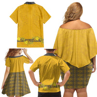 Tonga Anastasis College Family Matching Off Shoulder Short Dress and Hawaiian Shirt Tongan Ngatu Kupesi Pattern - Polynesian Pride