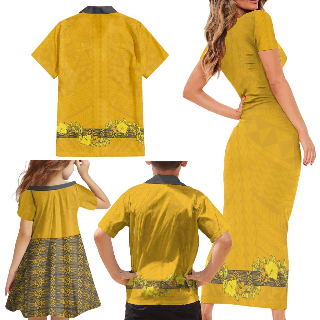 Tonga Anastasis College Family Matching Short Sleeve Bodycon Dress and Hawaiian Shirt Tongan Ngatu Kupesi Pattern - Polynesian Pride