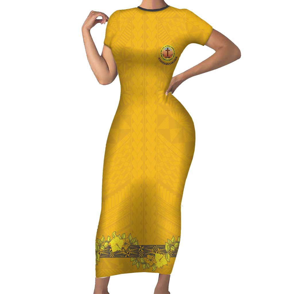 Tonga Anastasis College Family Matching Short Sleeve Bodycon Dress and Hawaiian Shirt Tongan Ngatu Kupesi Pattern - Polynesian Pride