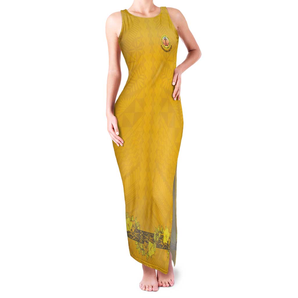 Tonga Anastasis College Family Matching Tank Maxi Dress and Hawaiian Shirt Tongan Ngatu Kupesi Pattern - Polynesian Pride