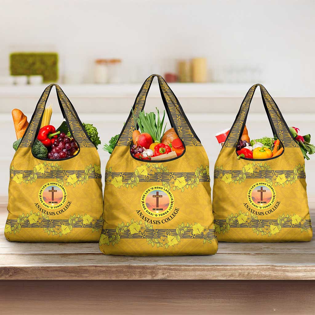 Tonga Anastasis College Grocery Bag Tongan Ngatu Kupesi Pattern LT05 3-pack One Size Yellow - Polynesian Pride