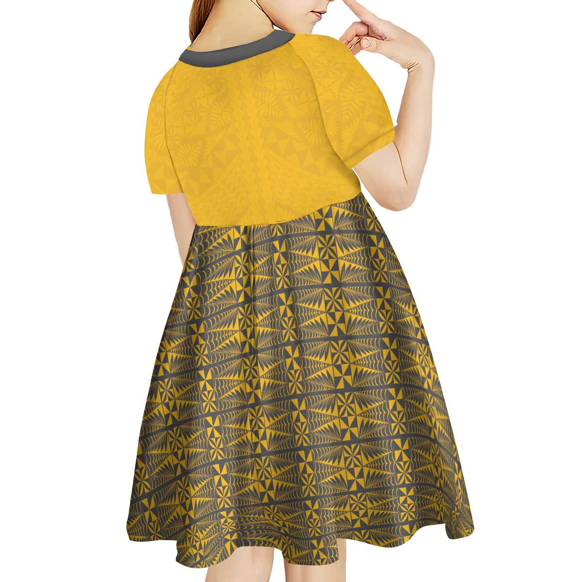 Tonga Anastasis College Kid Short Sleeve Dress Tongan Ngatu Kupesi Pattern - Polynesian Pride