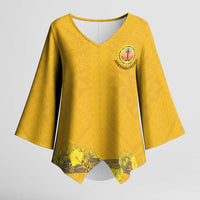 Tonga Anastasis College Kimono Sleeve Blouse Tongan Ngatu Kupesi Pattern LT05 Female Yellow - Polynesian Pride