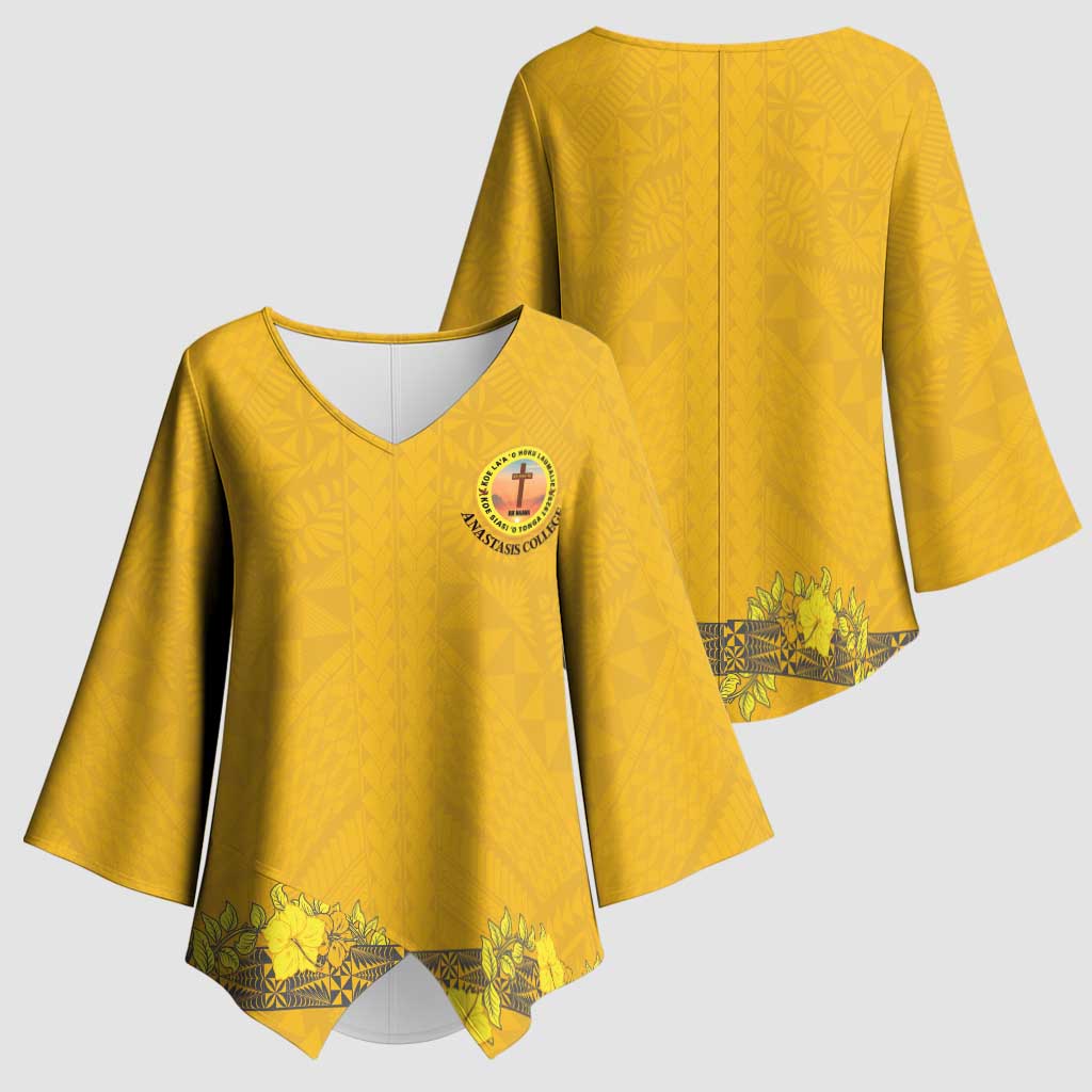 Tonga Anastasis College Kimono Sleeve Blouse Tongan Ngatu Kupesi Pattern LT05 - Polynesian Pride