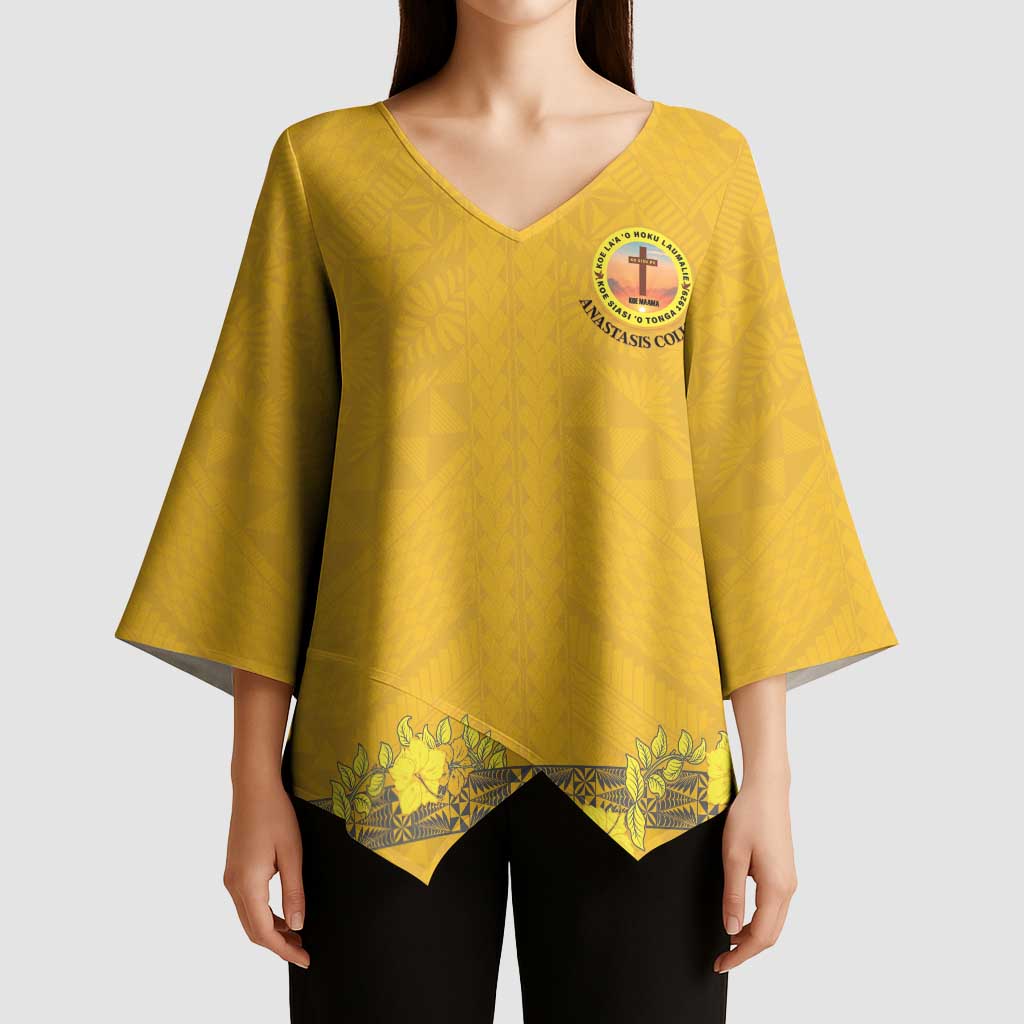 Tonga Anastasis College Kimono Sleeve Blouse Tongan Ngatu Kupesi Pattern LT05 - Polynesian Pride