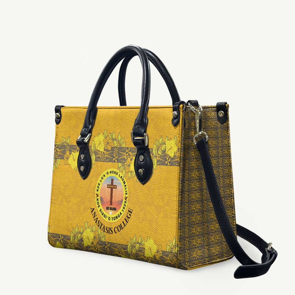 Tonga Anastasis College Leather Bag Tongan Ngatu Kupesi Pattern LT05 Yellow - Polynesian Pride
