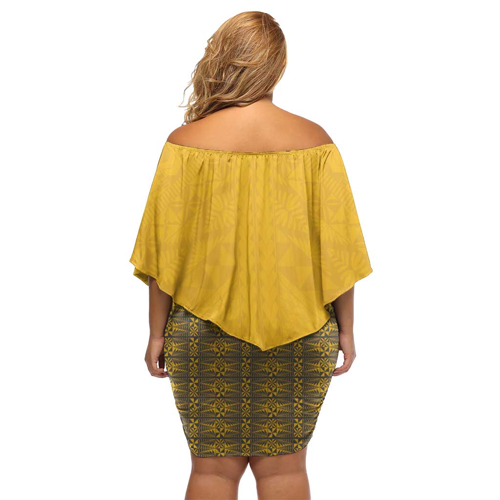 Tonga Anastasis College Off Shoulder Short Dress Tongan Ngatu Kupesi Pattern LT05 - Polynesian Pride