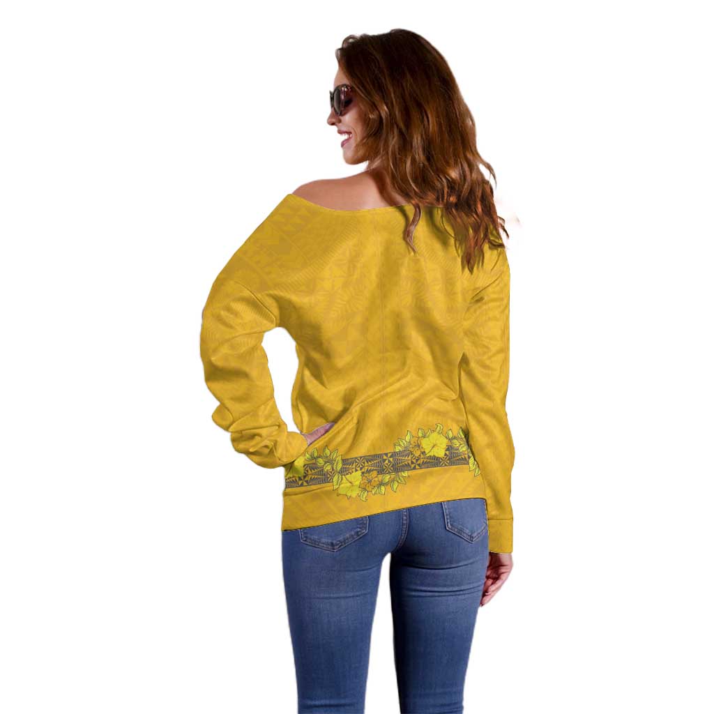 Tonga Anastasis College Off Shoulder Sweater Tongan Ngatu Kupesi Pattern LT05 - Polynesian Pride