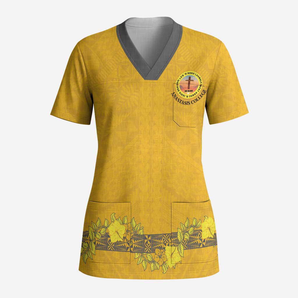 Tonga Anastasis College Scrub Top Tongan Ngatu Kupesi Pattern - Polynesian Pride