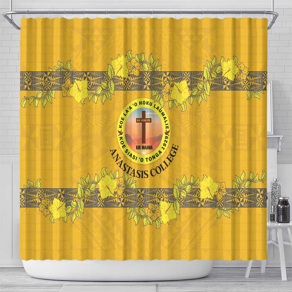 Tonga Anastasis College Shower Curtain Tongan Ngatu Kupesi Pattern LT05 - Polynesian Pride