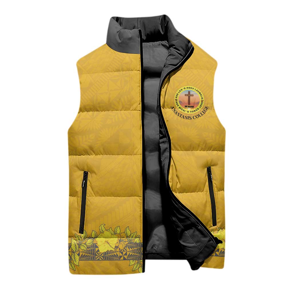 Tonga Anastasis College Sleeveless Puffer Jacket Tongan Ngatu Kupesi Pattern - Polynesian Pride