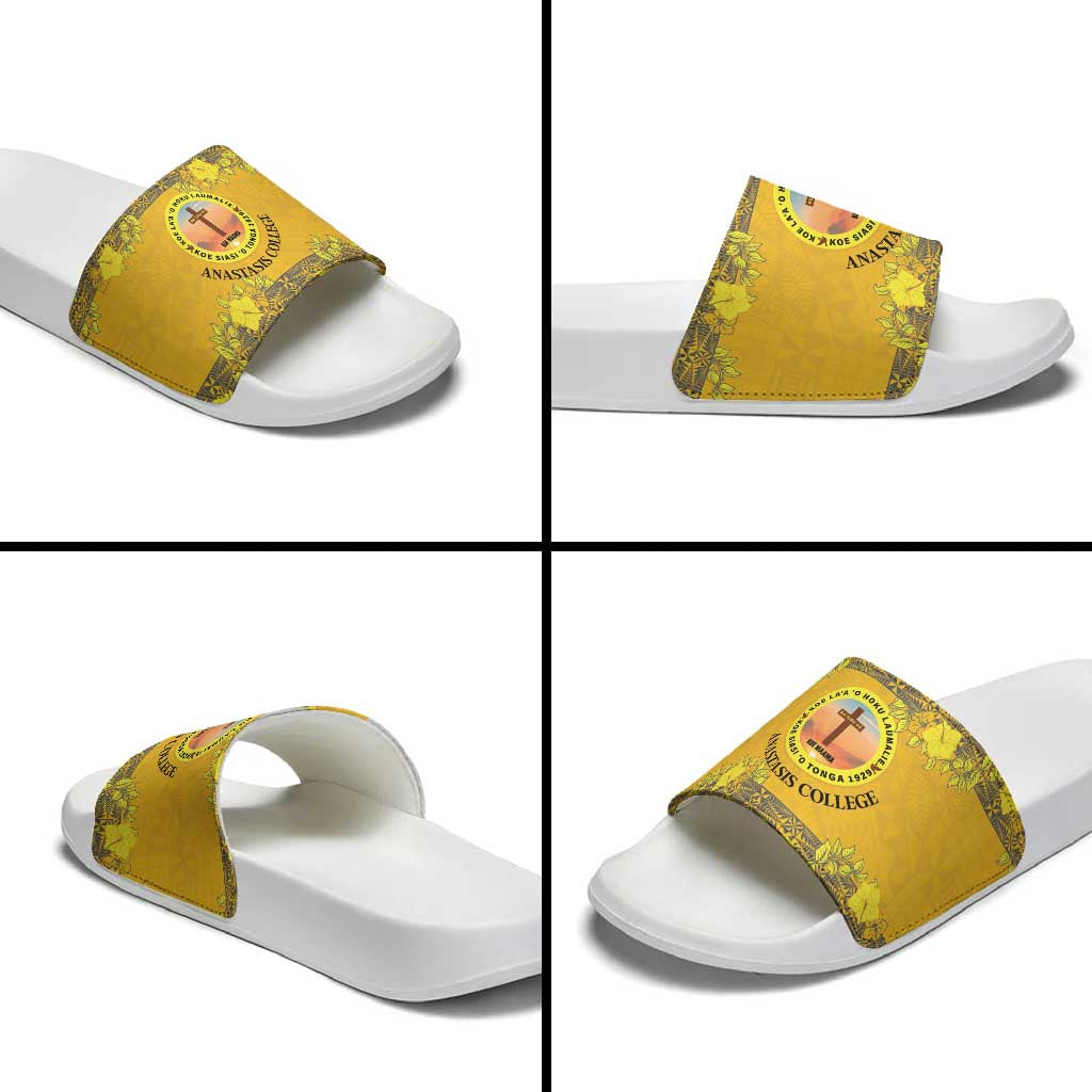 Tonga Anastasis College Slide Sandals Tongan Ngatu Kupesi Pattern LT05 - Polynesian Pride