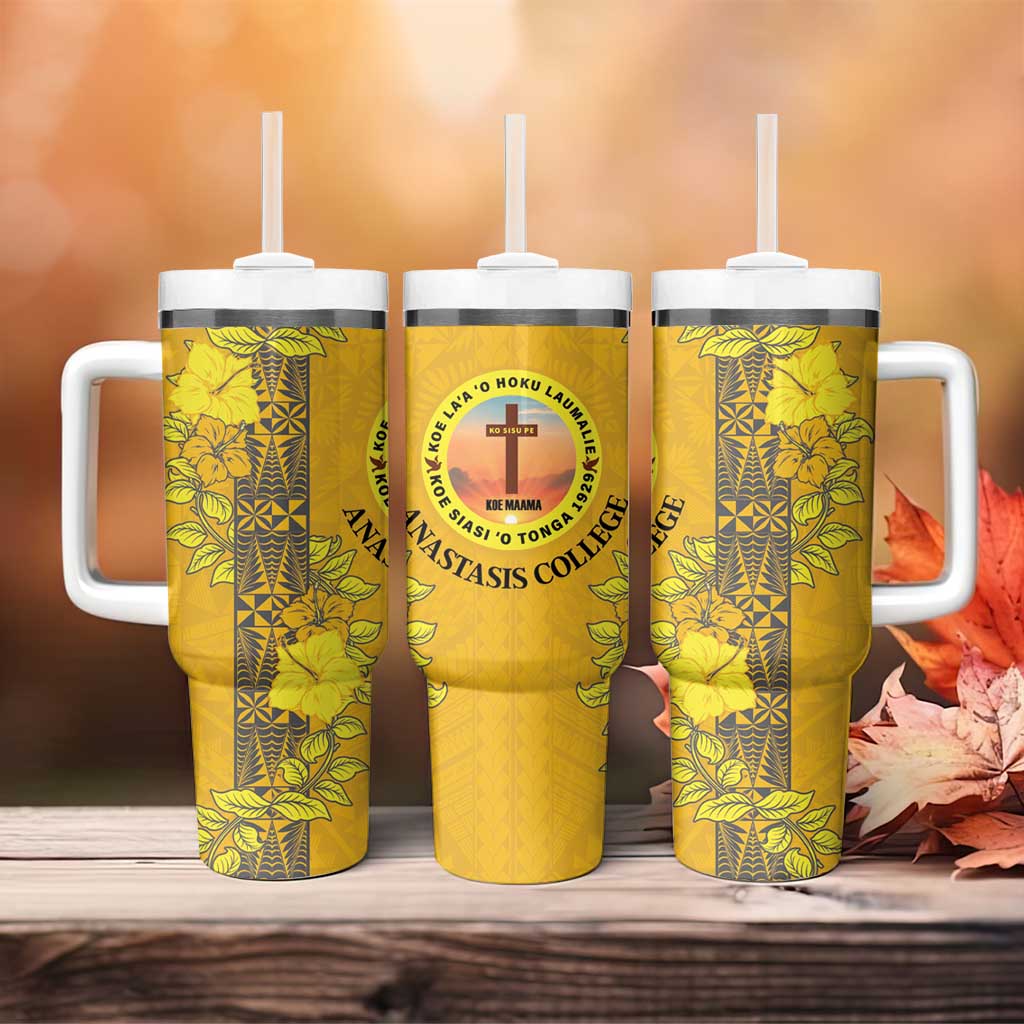 Tonga Anastasis College Tumbler With Handle Tongan Ngatu Kupesi Pattern - Polynesian Pride
