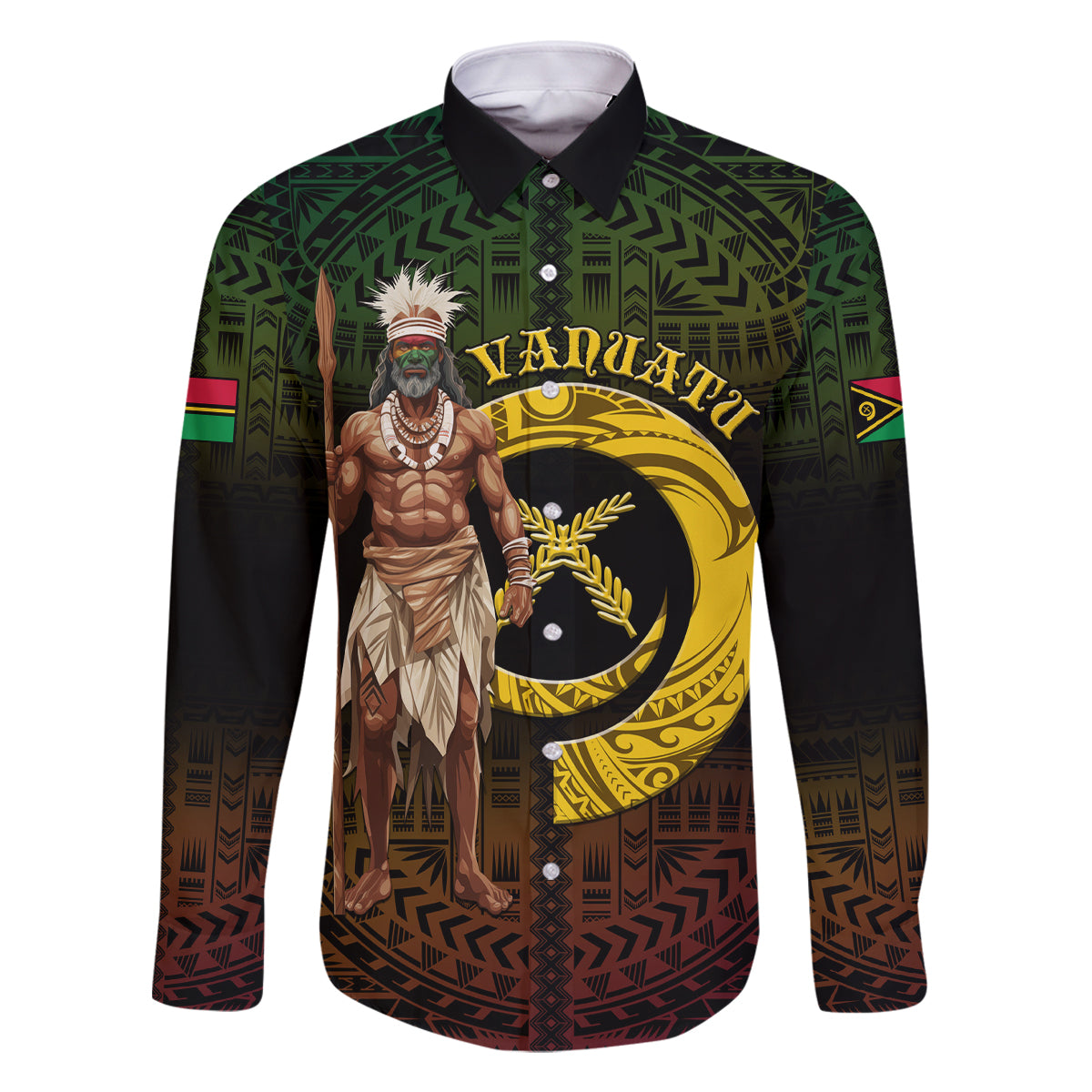 Personalised Vanuatu Custom Chiefs Day Family Matching Off Shoulder Short Dress and Hawaiian Shirt Pig Tusk Simple Style LT05 Dad's Shirt - Long Sleeve Black - Polynesian Pride