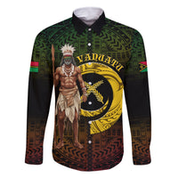 Personalised Vanuatu Custom Chiefs Day Family Matching Off Shoulder Short Dress and Hawaiian Shirt Pig Tusk Simple Style LT05 Dad's Shirt - Long Sleeve Black - Polynesian Pride