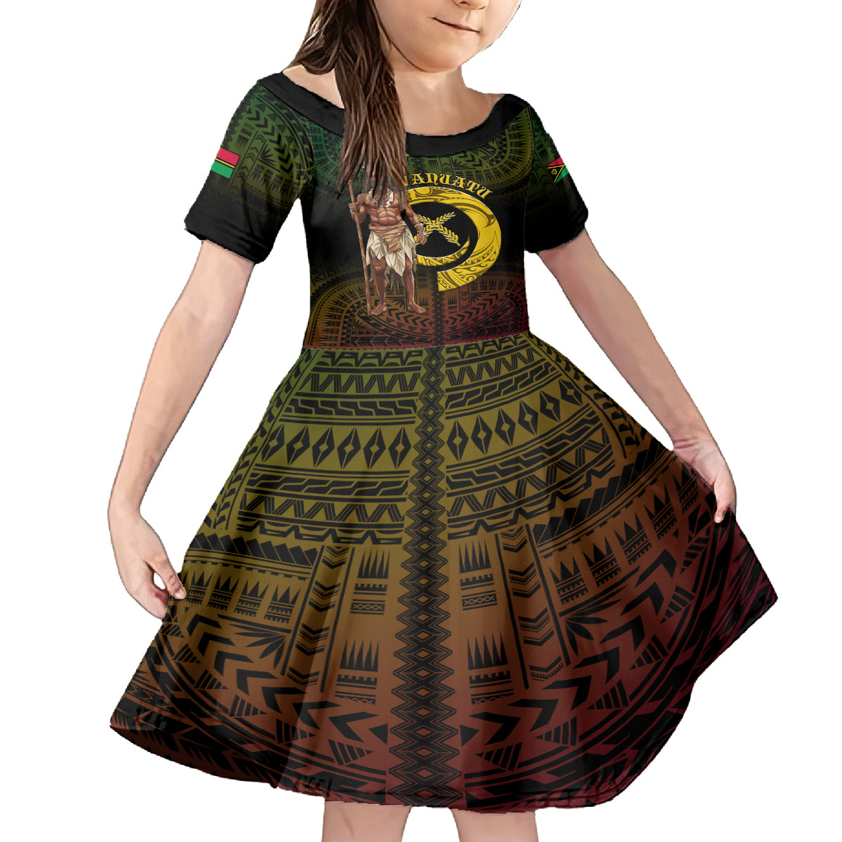 Personalised Vanuatu Custom Chiefs Day Kid Short Sleeve Dress Pig Tusk Simple Style LT05 KID Black - Polynesian Pride