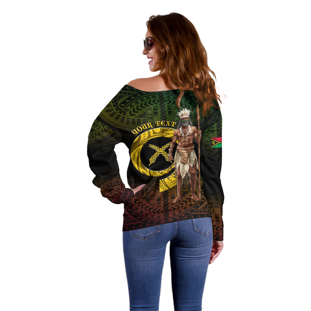 Personalised Vanuatu Custom Chiefs Day Off Shoulder Sweater Pig Tusk Simple Style LT05 - Polynesian Pride
