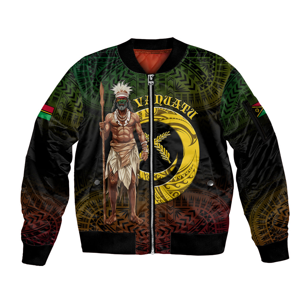 Personalised Vanuatu Custom Chiefs Day Sleeve Zip Bomber Jacket Pig Tusk Simple Style LT05 Unisex Black - Polynesian Pride