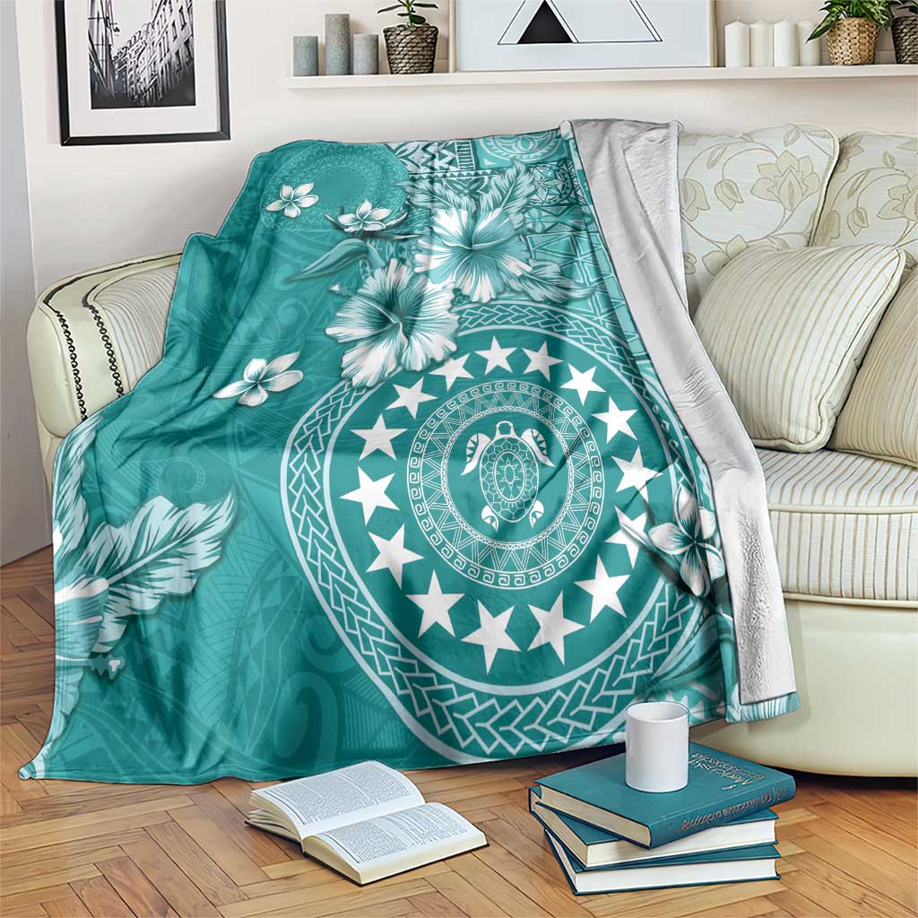 Cook Islands Blanket Teal Hibiscus And Stars
