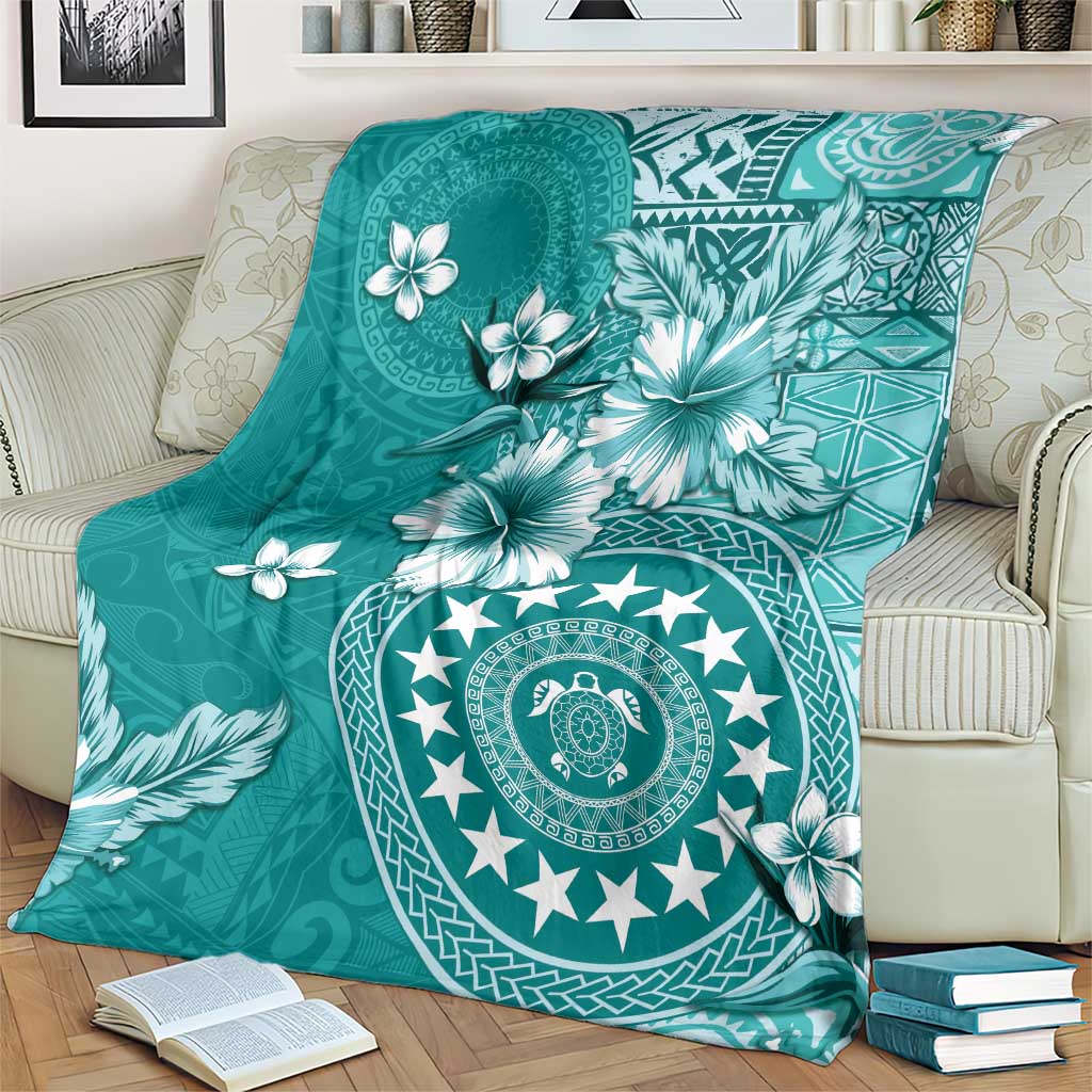 Cook Islands Blanket Teal Hibiscus And Stars