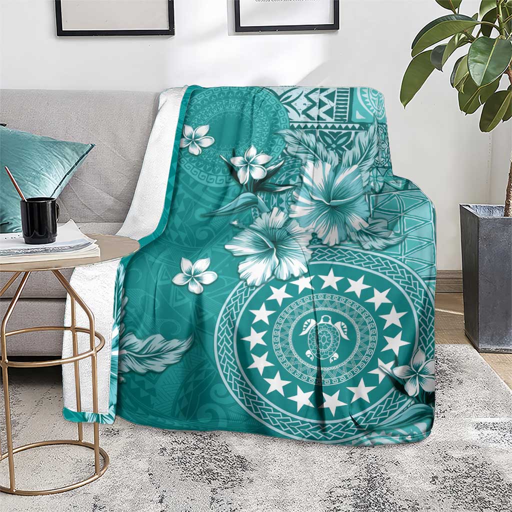 Cook Islands Blanket Teal Hibiscus And Stars