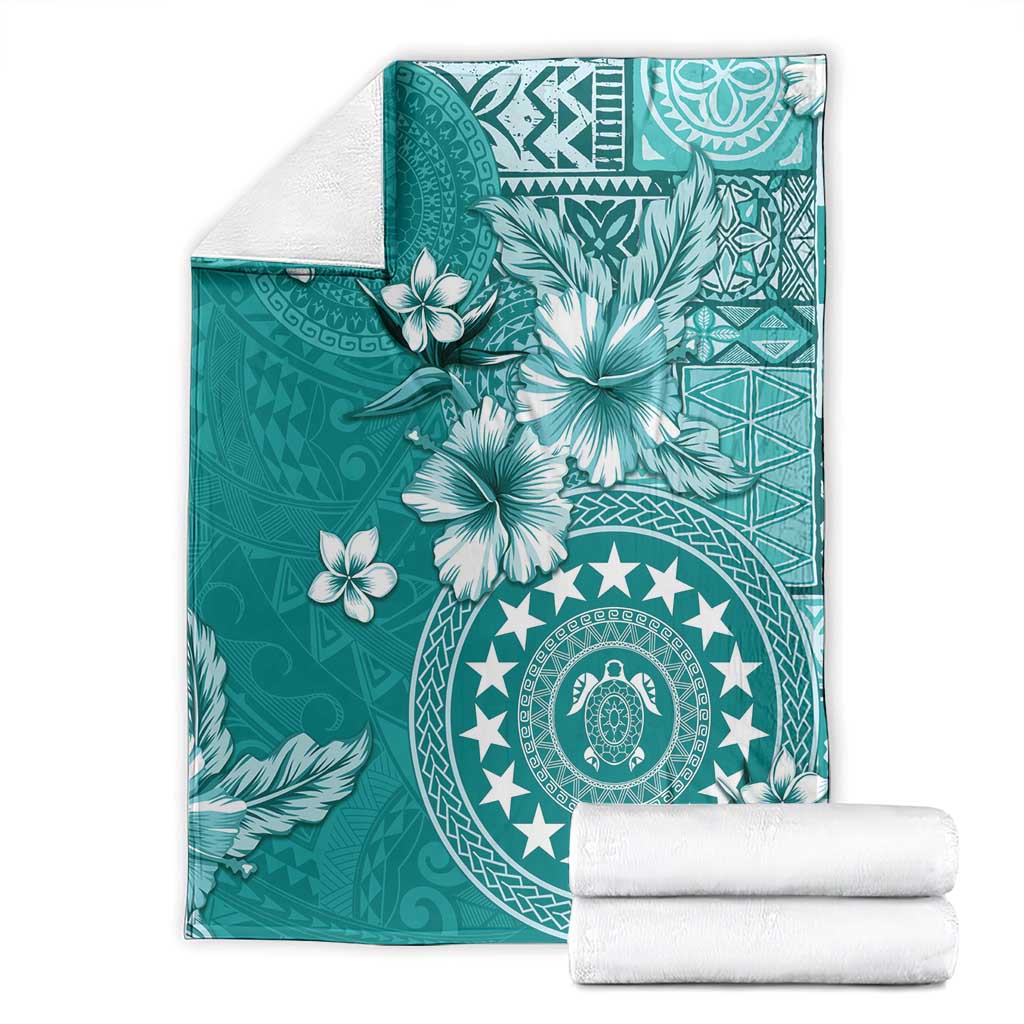 Cook Islands Blanket Teal Hibiscus And Stars