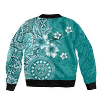 Cook Islands Bomber Jacket Teal Hibiscus And Stars