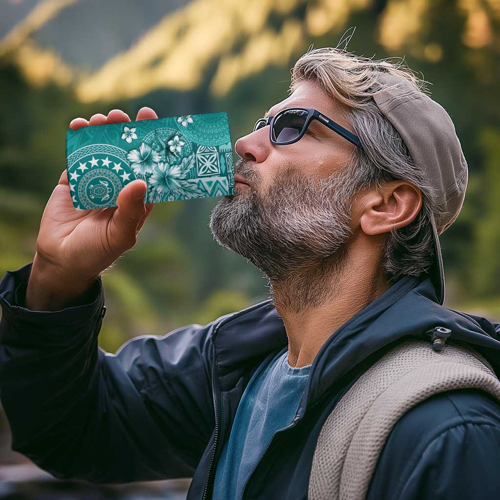 Cook Islands 4 in 1 Can Cooler Tumbler Teal Hibiscus And Stars